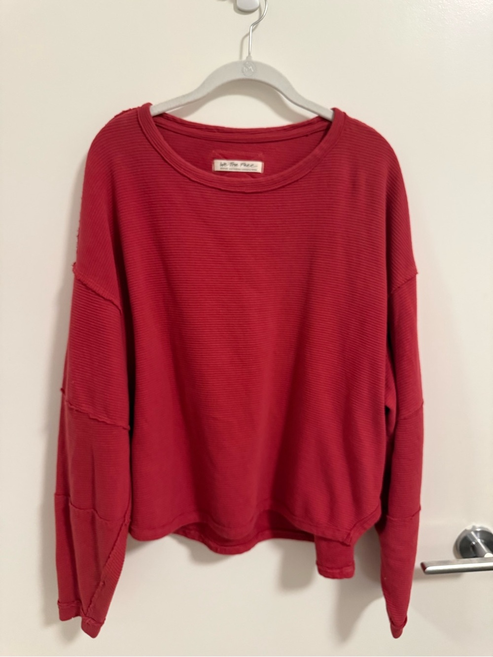 Free People Ribbed Long-Sleeve Top in Red
